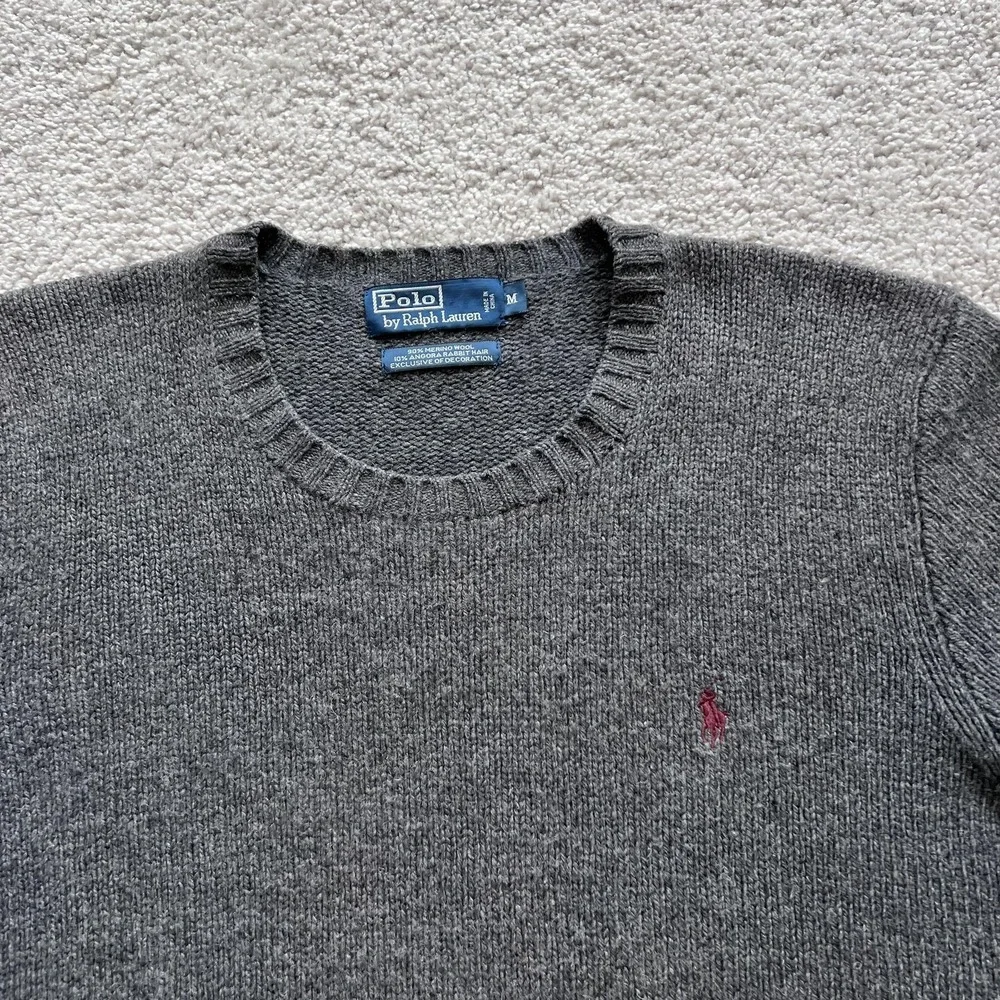 Vintage Polo Ralph Lauren Sweater Mens M Gray Merino Angora Rabbit Hair Crewneck